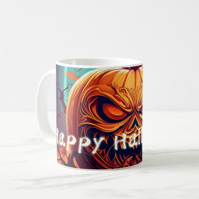 Beängstigender Blick Orange Pumpkin mit Gesichtsau Kaffeetasse (Vorderseite Links)
