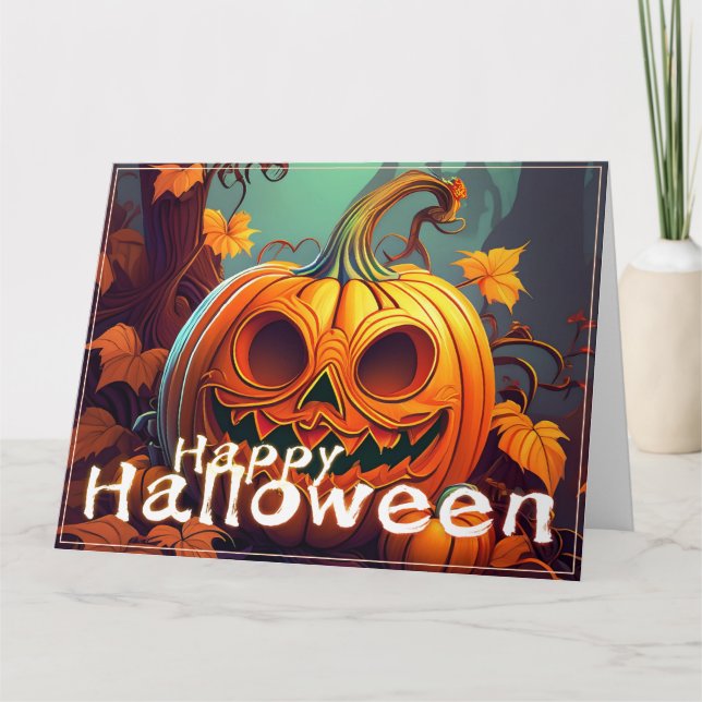 Beängstigender Blick Orange Pumpkin mit Gesichtsau Karte (Vorderseite)