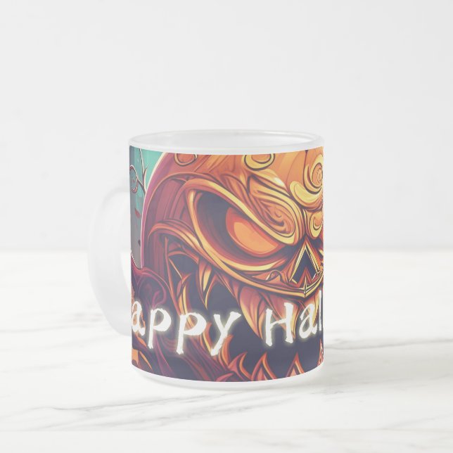 Beängstigender Blick Orange Pumpkin mit Gesichtsau Mattglastasse (Vorderseite Links)