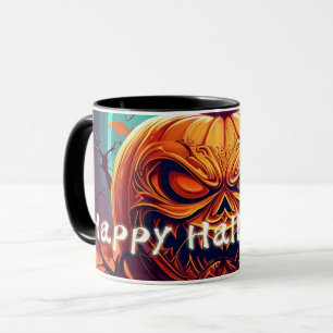 Beängstigender Blick Orange Pumpkin mit Gesichtsau Tasse