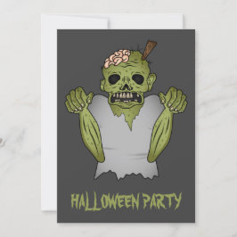 Beängstigender Cartoon Zombie auf grauem Halloween Einladung