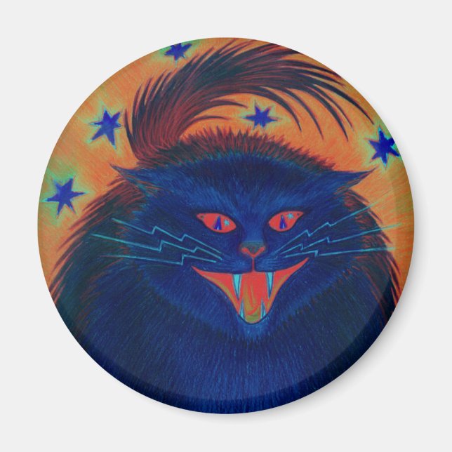 Beängstigender Cat Blue Kühlschrankmagnet rund Magnet (Vorne)