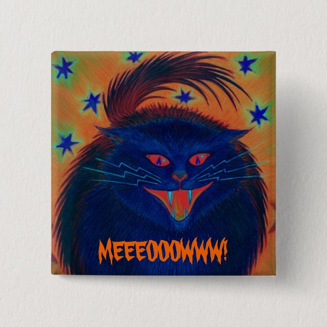 Beängstigender Cat Blue 'MEEEOOOOW' Button! Button (Vorderseite)