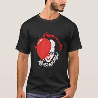 Beängstigender Clown mit einem roten Luftballon, d T-Shirt