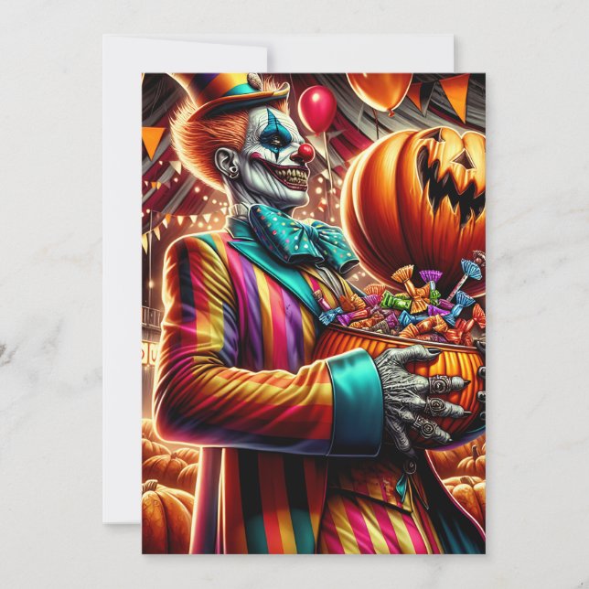 Beängstigender Clown mit Jack O' Lantern Halloween Einladung (Vorderseite)
