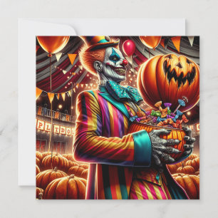 Beängstigender Clown mit Jack O' Lantern Halloween Einladung