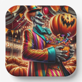 Beängstigender Clown mit Jack O' Lantern Halloween Pappteller