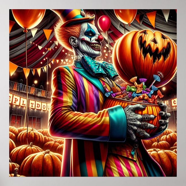 Beängstigender Clown mit Jack O' Lantern Halloween Poster (Vorne)