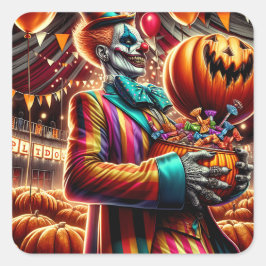 Beängstigender Clown mit Jack O' Lantern Halloween Quadratischer Aufkleber