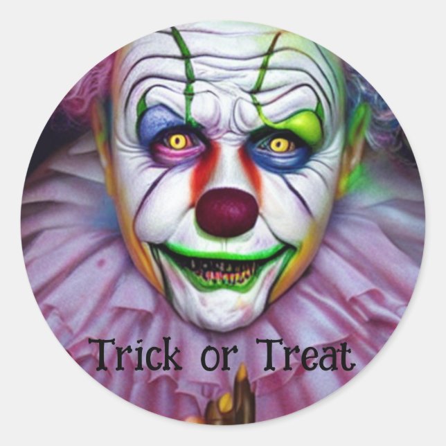 Beängstigender Clown-Trick oder Treat Halloween Runder Aufkleber (Vorderseite)