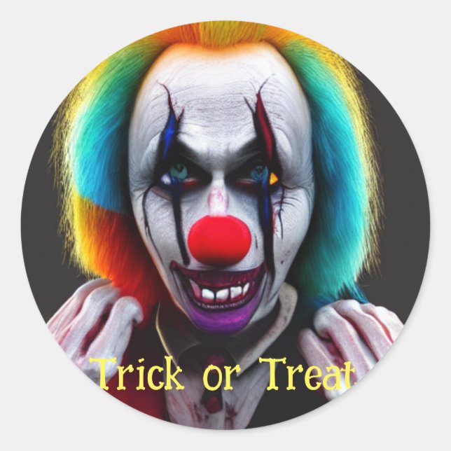 Beängstigender Clown-Trick oder Treat Halloween Runder Aufkleber (Vorderseite)