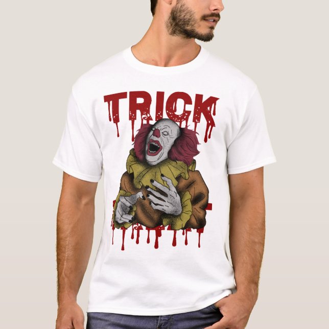 Beängstigender Clown- und Bloody-Text-Trick oder - T-Shirt (Vorderseite)