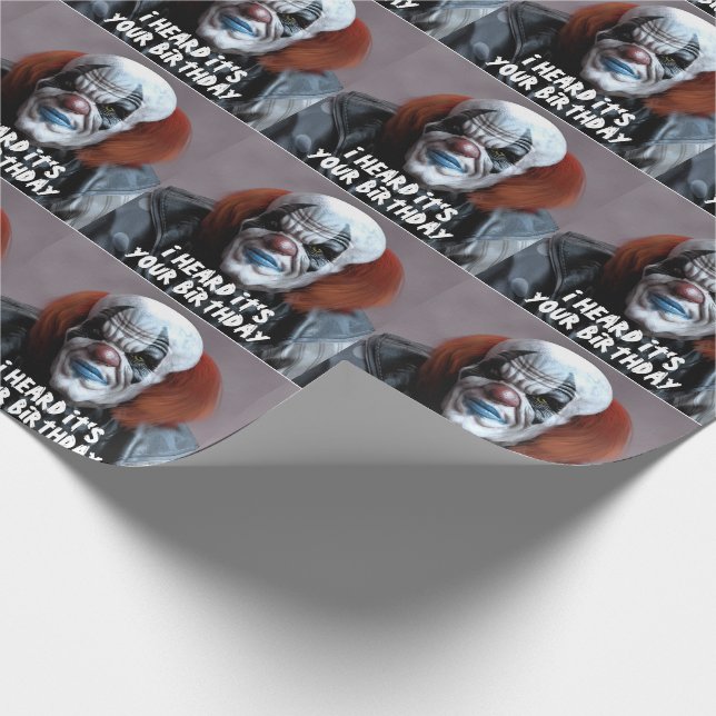 BEÄNGSTIGENDER EVIL CLOWN FUNNY BIG BIRTHDAY GESCHENKPAPIER (Ecke)