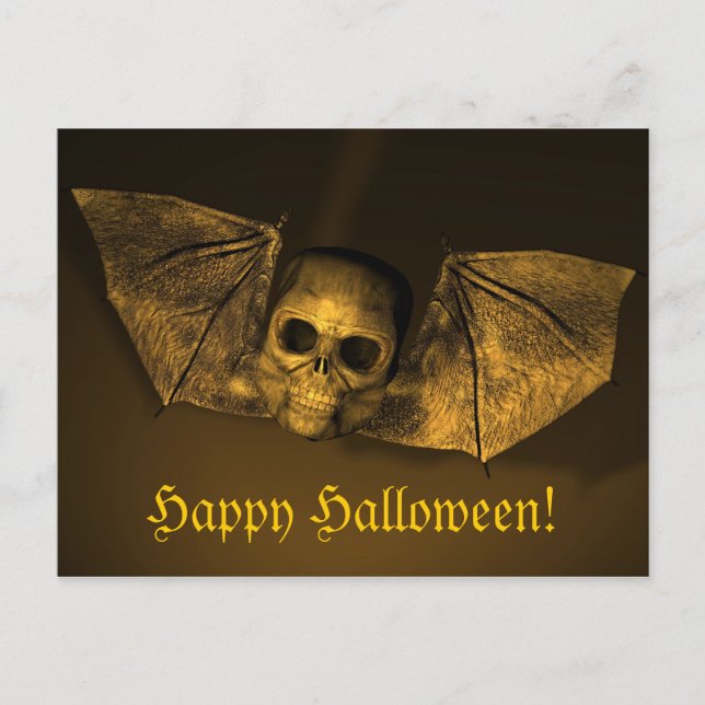 Beängstigender Halloween-Bat-Skull Postkarte (Vorderseite)