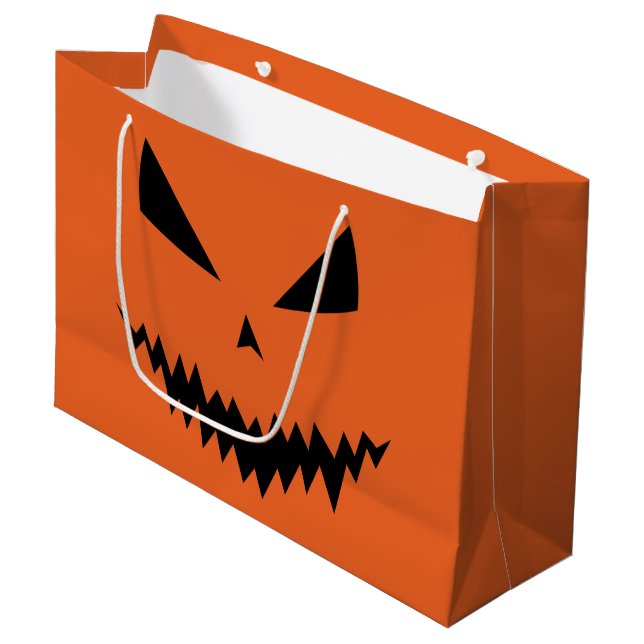 Beängstigender Halloween-Jack OLantern-Schwarz-Ges Große Geschenktüte (Vorderseite Schrägansicht)