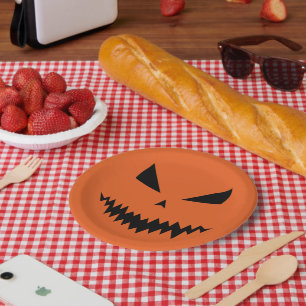 Beängstigender Halloween-Jack OLantern-Schwarz-Ges Pappteller