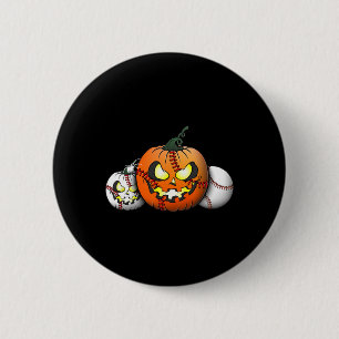 Beängstigender Halloween-Kürbis für Baseballspiele Button