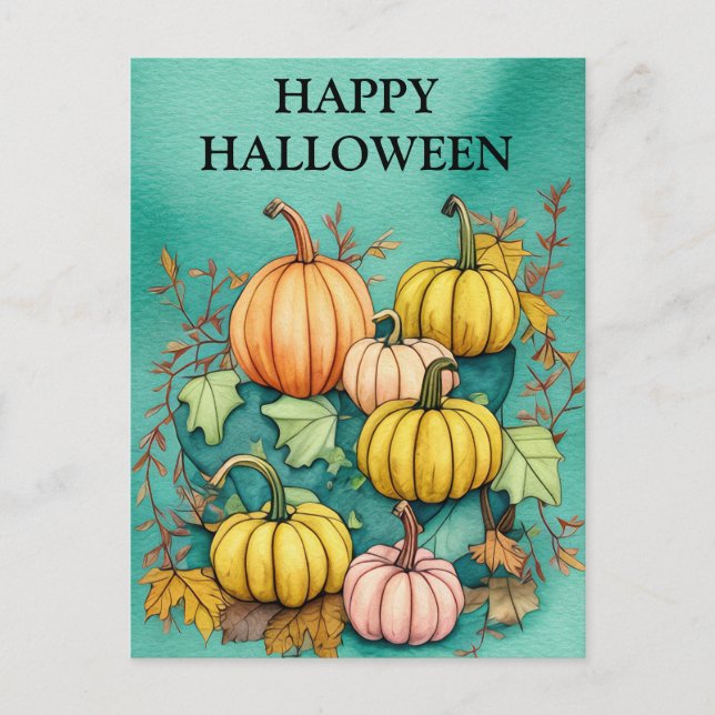 Beängstigender Halloween-Kürbis Herbst Postkarte (Vorderseite)