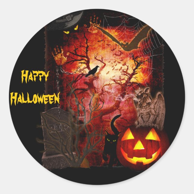 Beängstigender Halloween-Sticker (Text anpassbar) Runder Aufkleber (Vorderseite)