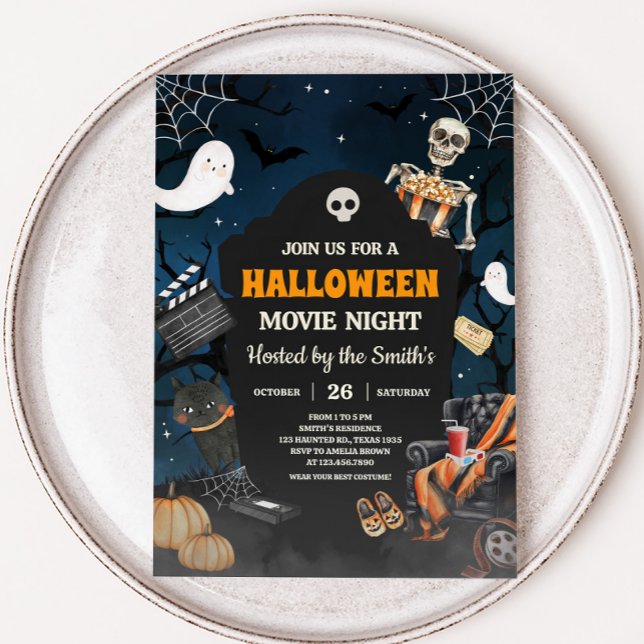 Beängstigender Horror Halloween Filmabend Party Einladung (Scary Horror Halloween Party Movie Night Party Invitation)
