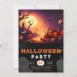 Beängstigender Jack-O' Lantern Full Moon Halloween Einladung