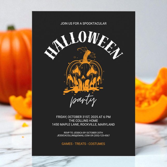 Beängstigender Kürbisschwarzer Adult Halloween Kos Einladung (Scary Pumpkin Black Adult Halloween Costume Party Invitation)