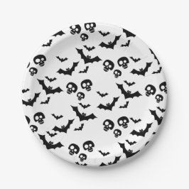 beängstigender, lustiger schwarzer Schädel und Fle Pappteller