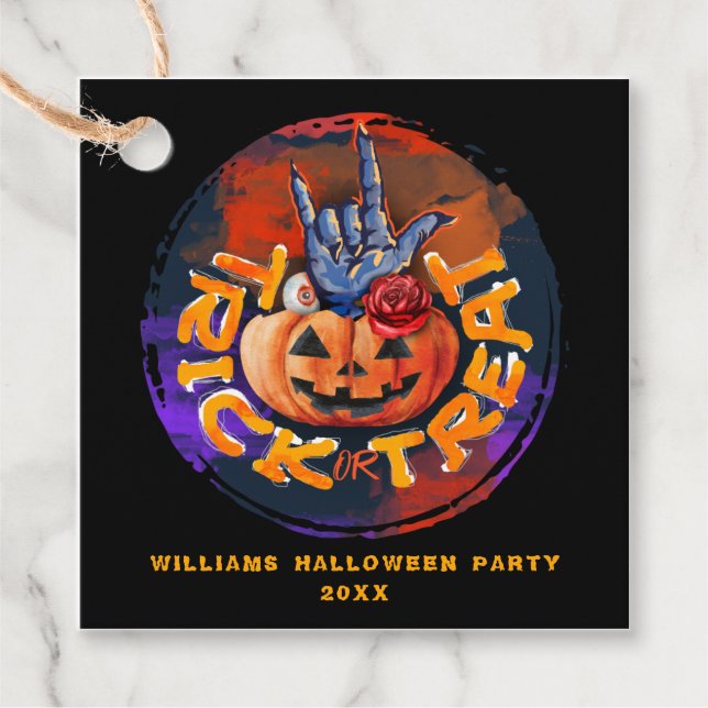 Beängstigender Pumpkin-Trick oder Treat-Halloween- Geschenkanhänger (Vorderseite)