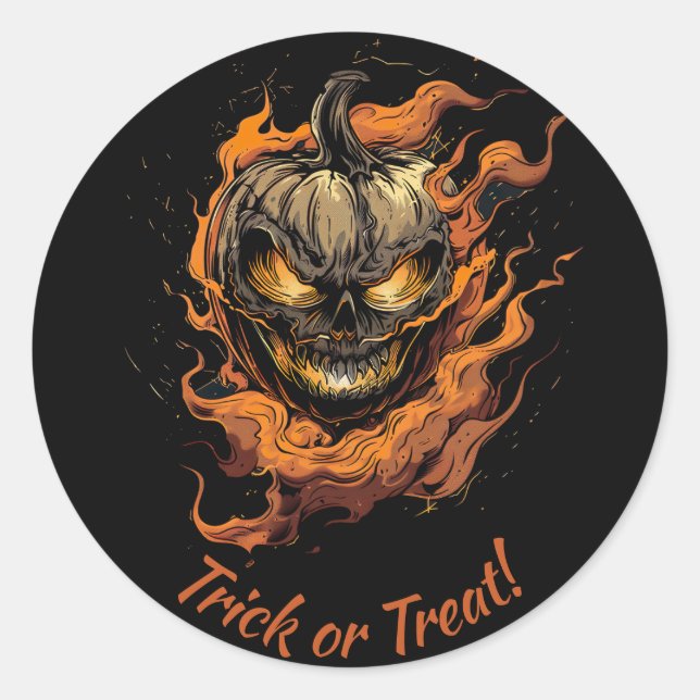 Beängstigender Pumpkinhead Trick oder Treat Runder Aufkleber (Vorderseite)