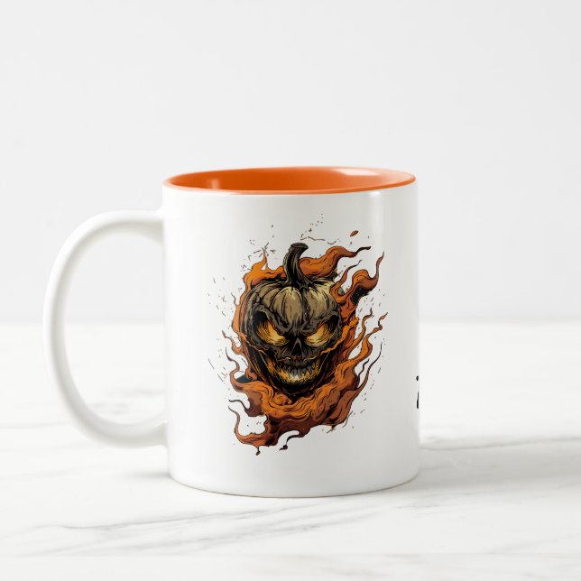Beängstigender Pumpkinhead Trick oder Treat Zweifarbige Tasse (Links)