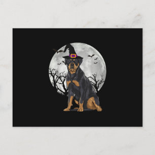 Beängstigender Rottweiler Hund Hexenhut Halloween Ankündigungspostkarte