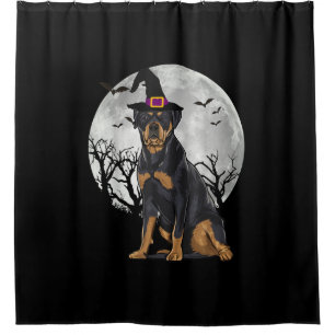 Beängstigender Rottweiler Hund Hexenhut Halloween Duschvorhang