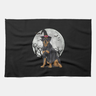 Beängstigender Rottweiler Hund Hexenhut Halloween Geschirrtuch