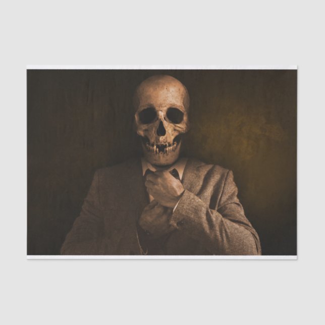 Beängstigender Schädel-Mann im Anzug Seidenpapier (Vorderseite)
