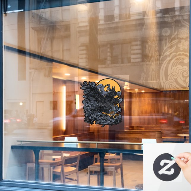 Beängstigender Schwarzer Crow-Moon Fensteraufkleber (Café-Fenster)