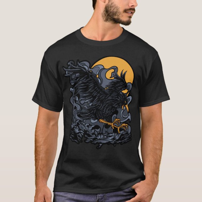 Beängstigender Schwarzer Crow-Moon T-Shirt (Vorderseite)