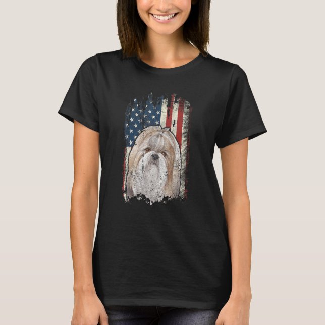 Beängstigender Shih Tzu American Flag Patriotic Do T-Shirt (Vorderseite)