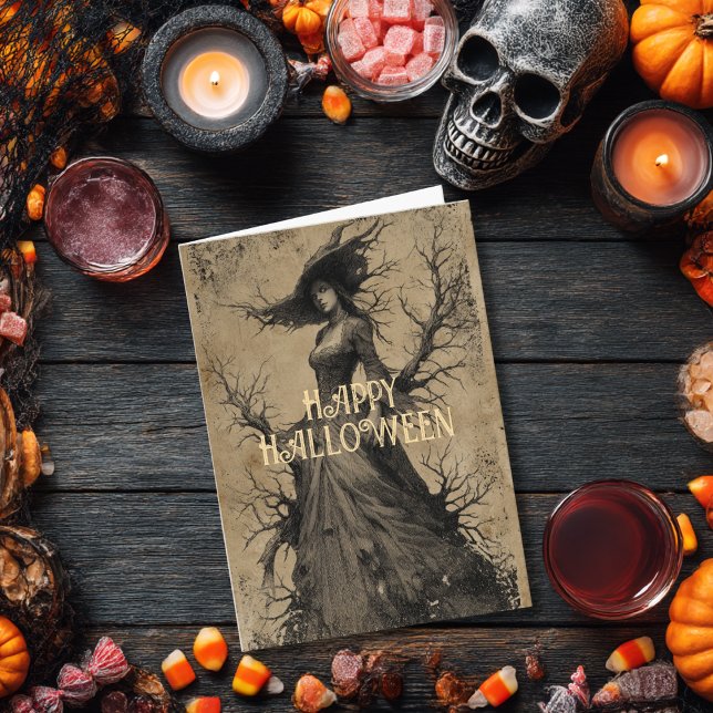 Beängstigender Vintager Salem Hexe Gothic Spooky H Karte (Von Creator hochgeladen)