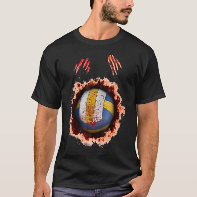 beängstigender Zombie-Spieler Volleyball-graue Vol T-Shirt (Vorderseite)