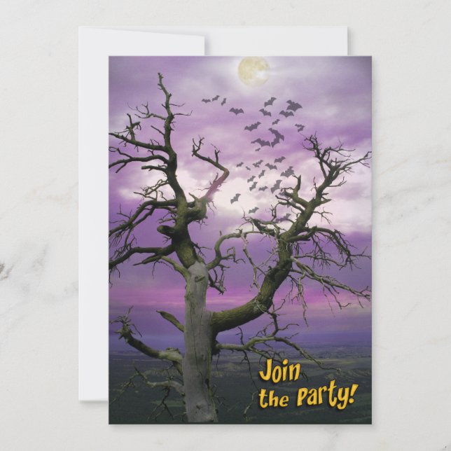 Beängstigendes Bat Tree Halloween-Party Einladung (Vorderseite)