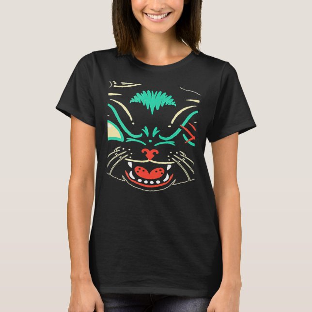 Beängstigendes Black Cat Face Graphic Cat Hallowee T-Shirt (Vorderseite)