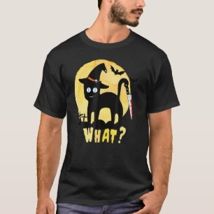 Beängstigendes Black Cat Knife Halloween Hexenhut T-Shirt