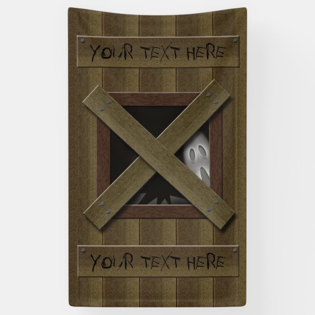 Beängstigendes Fake-Broken-Fenster mit Ghost-Text Banner (Vertikal)