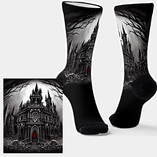 Beängstigendes Goth Ghost House am Abend Schwarz Socken (Von Creator hochgeladen)