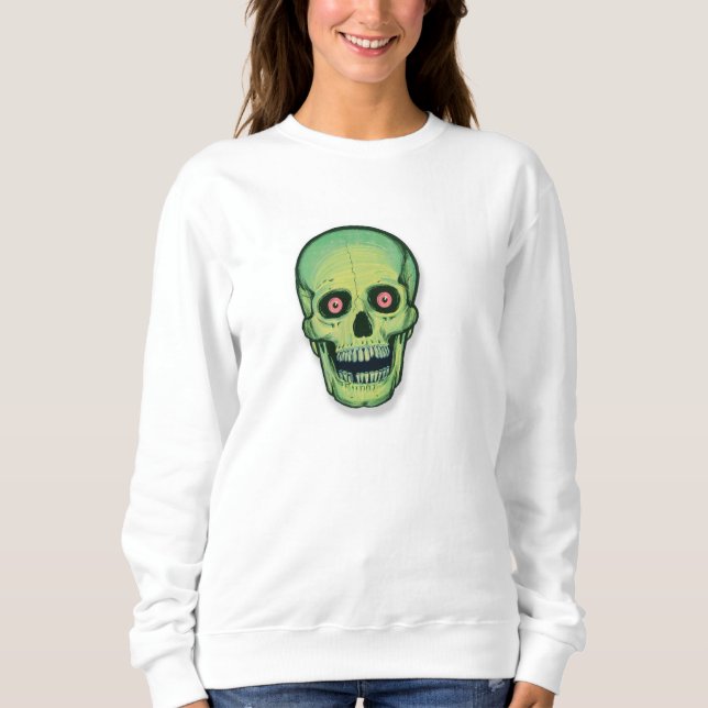 Beängstigendes Green Skull Halloween Sweatshirt (Vorderseite)