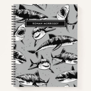 Beängstigendes Haimuster Name Schwarze Kinder Notizbuch