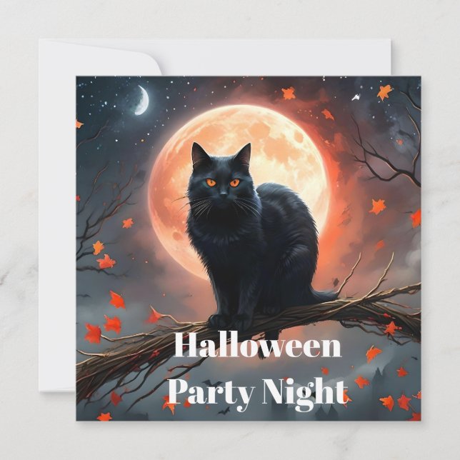Beängstigendes Halloween Black Cat Moonlight, Save The Date (Vorderseite)
