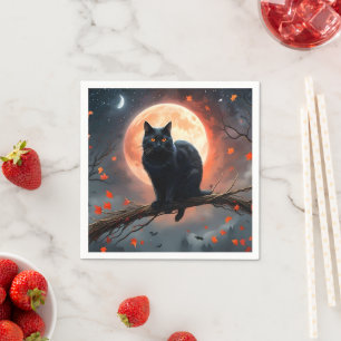 Beängstigendes Halloween Black Cat Moonlight, Serviette