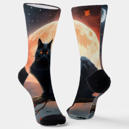 Beängstigendes Halloween Black Cat Moonlight, Socken