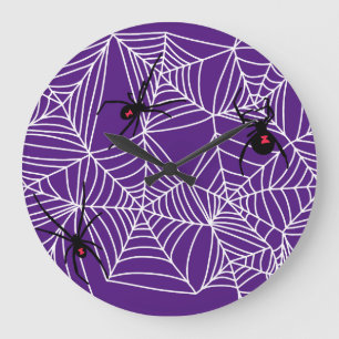Beängstigendes Halloween Black-Widow-Webmuster Große Wanduhr